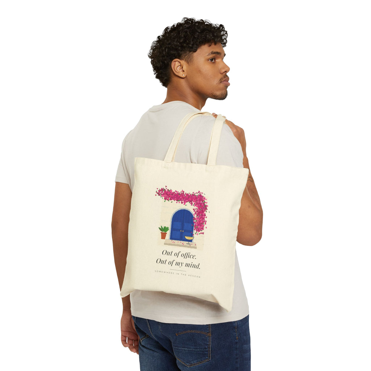 Out Of Office. Out Of My Mind. Canvas Tote Bag — Greek Island Door Tote