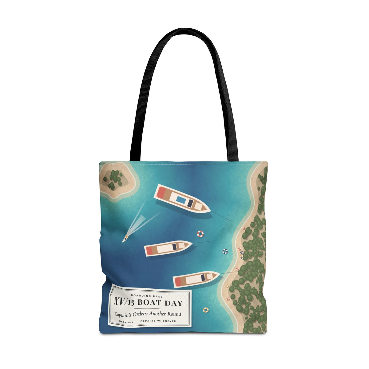 XV/15 Boat Day All-Over Print Tote Bag — Aerial Yacht Cove Beach Tote