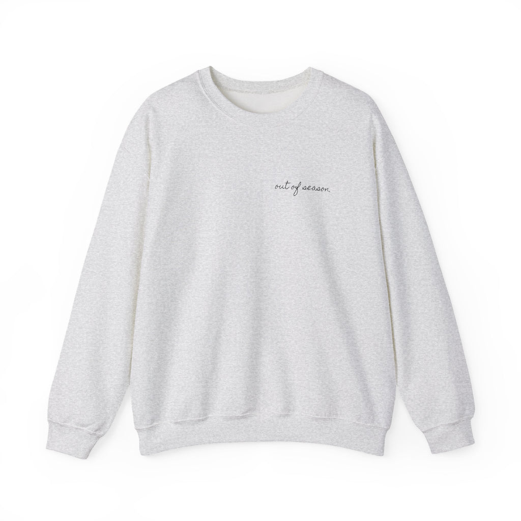 The Season Ended. We Didn't. Crewneck Sweatshirt — Mykonos Off-Season Flash Photo Back Print