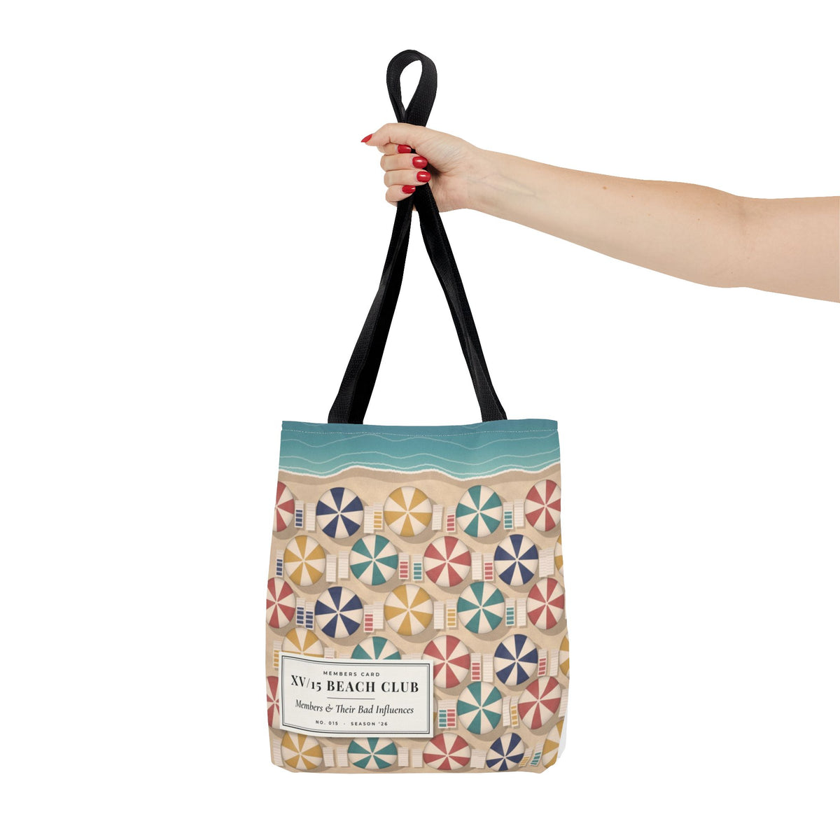 XV/15 Beach Club All-Over Print Tote Bag — Retro Beach Umbrella Tote