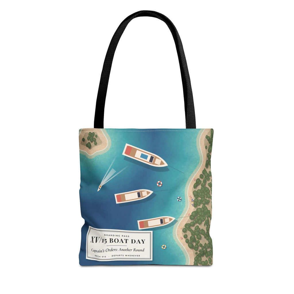 XV/15 Boat Day All-Over Print Tote Bag — Aerial Yacht Cove Beach Tote