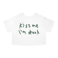 Cropped T-Shirt — “Kiss Me I’m Dr*nk” Handwritten Graphic Crop Tee