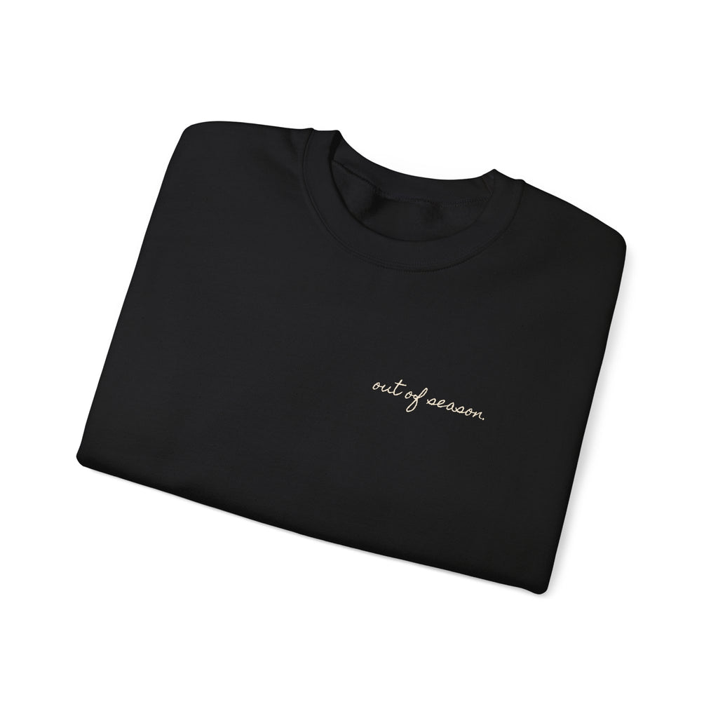 The Season Ended. We Didn't. Crewneck Sweatshirt — Mykonos Off-Season Flash Photo Back Print