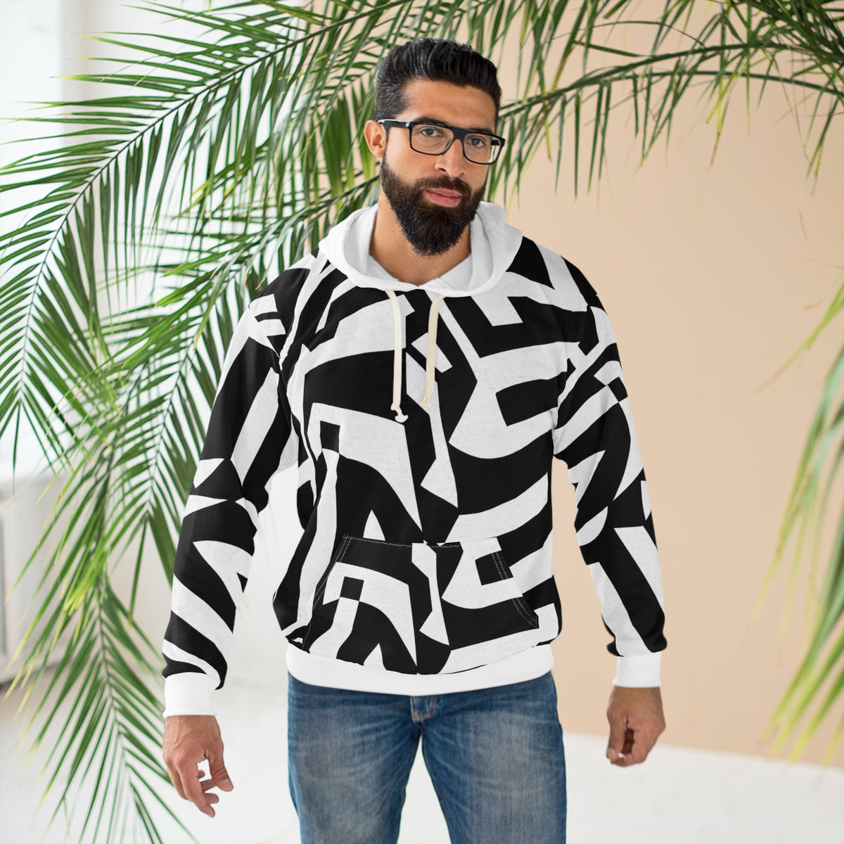 Abstract Black & White Geometric Hoodie