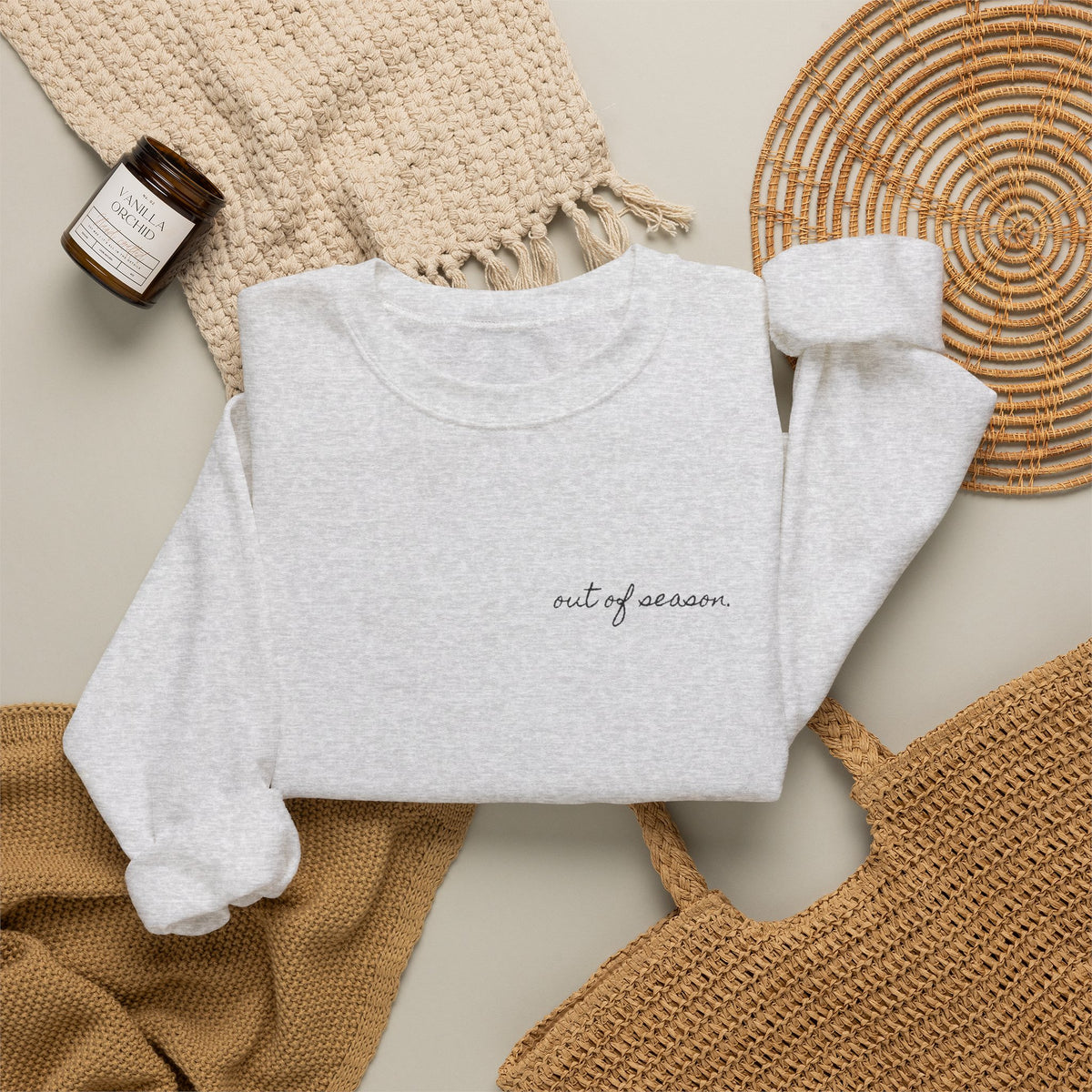 The Season Ended. We Didn't. Crewneck Sweatshirt — Mykonos Off-Season Flash Photo Back Print