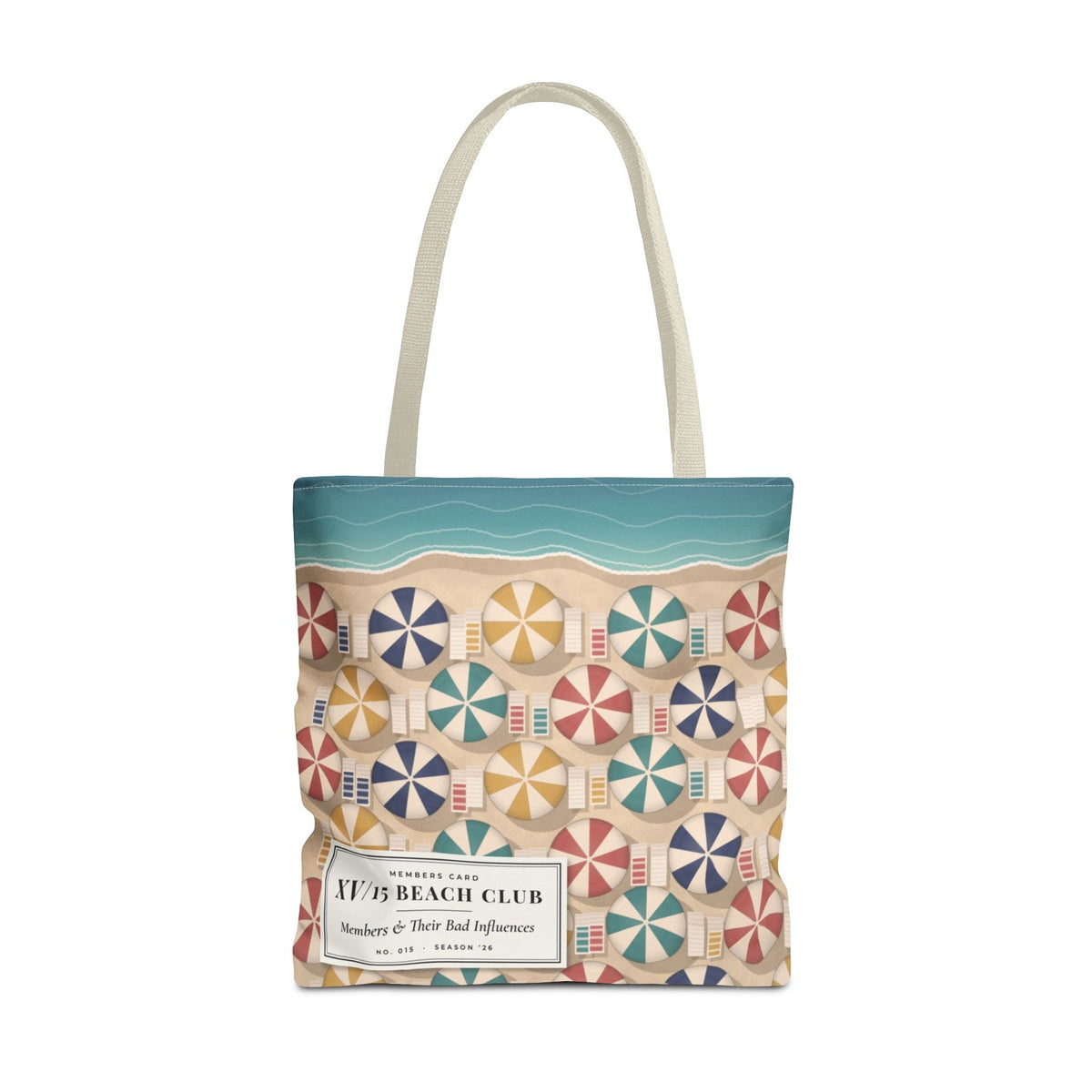XV/15 Beach Club All-Over Print Tote Bag — Retro Beach Umbrella Tote