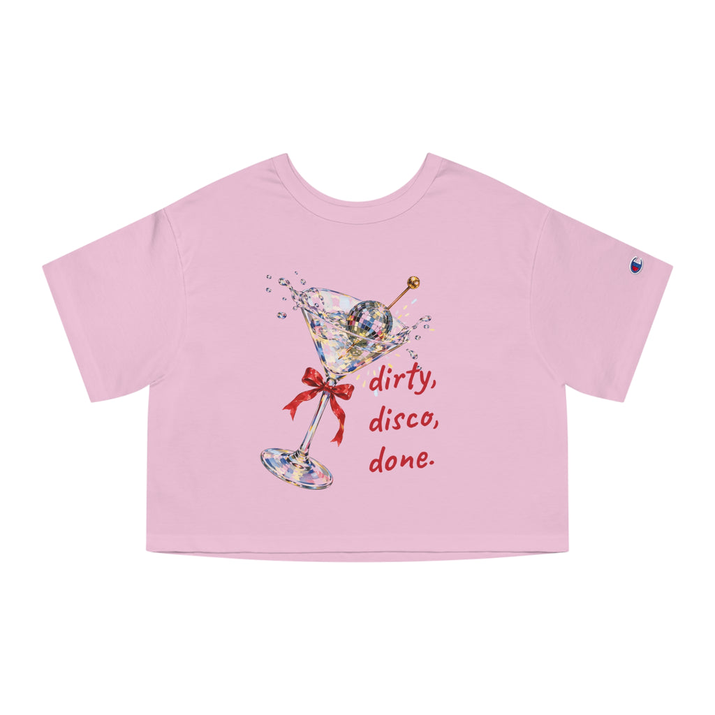 Dirty, Disco, Done. Cropped Tee — Disco Ball Olive Martini Crop Top