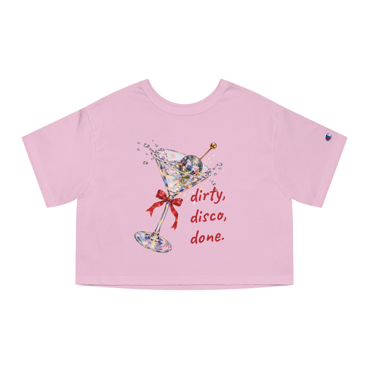 Dirty, Disco, Done. Cropped Tee — Disco Ball Olive Martini Crop Top