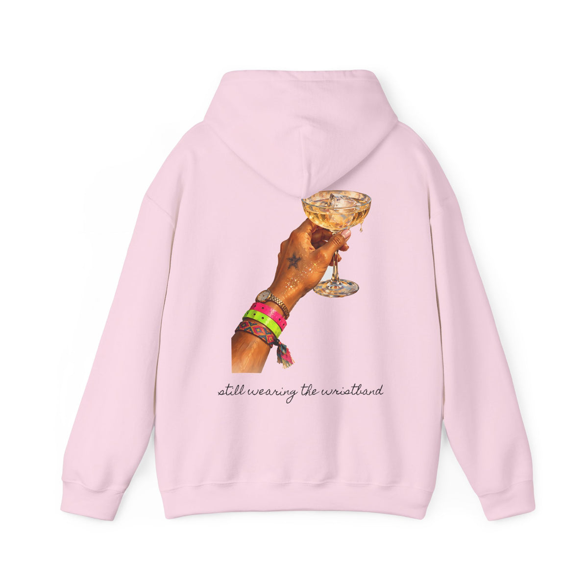 Still Wearing The Wristband Hoodie — Painted Club Wristbands & Champagne Back Print Hoodie