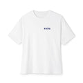 Tequila Made Me Do It. Oversized Boxy Tee — Blue & White Hand-Painted Decanters Back Print T-Shirt