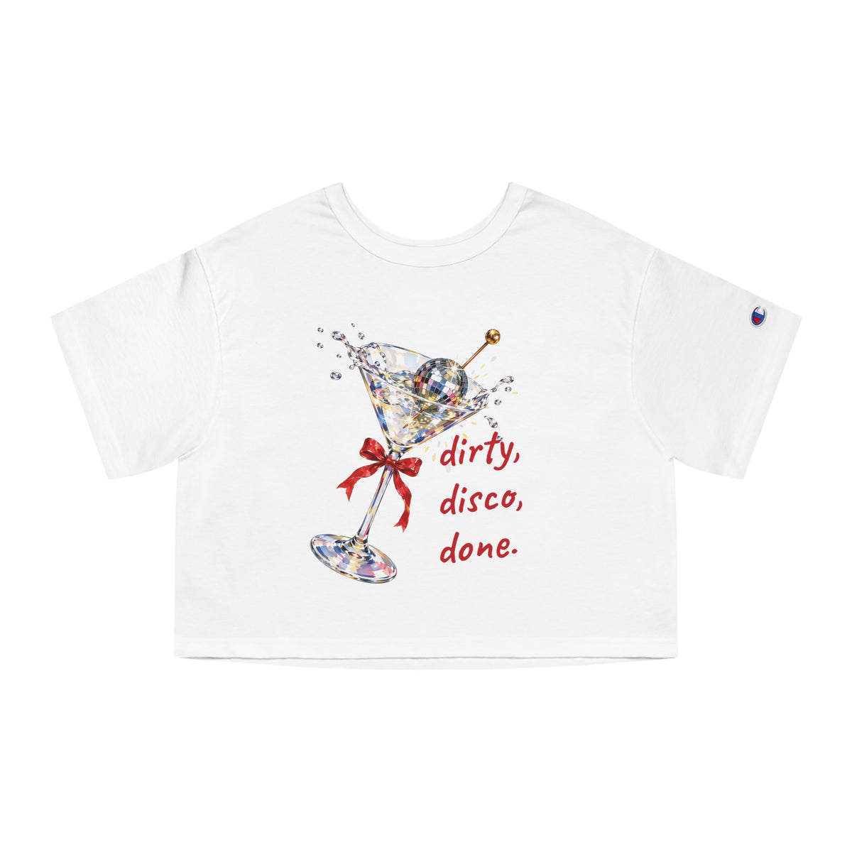 Dirty, Disco, Done. Cropped Tee — Disco Ball Olive Martini Crop Top