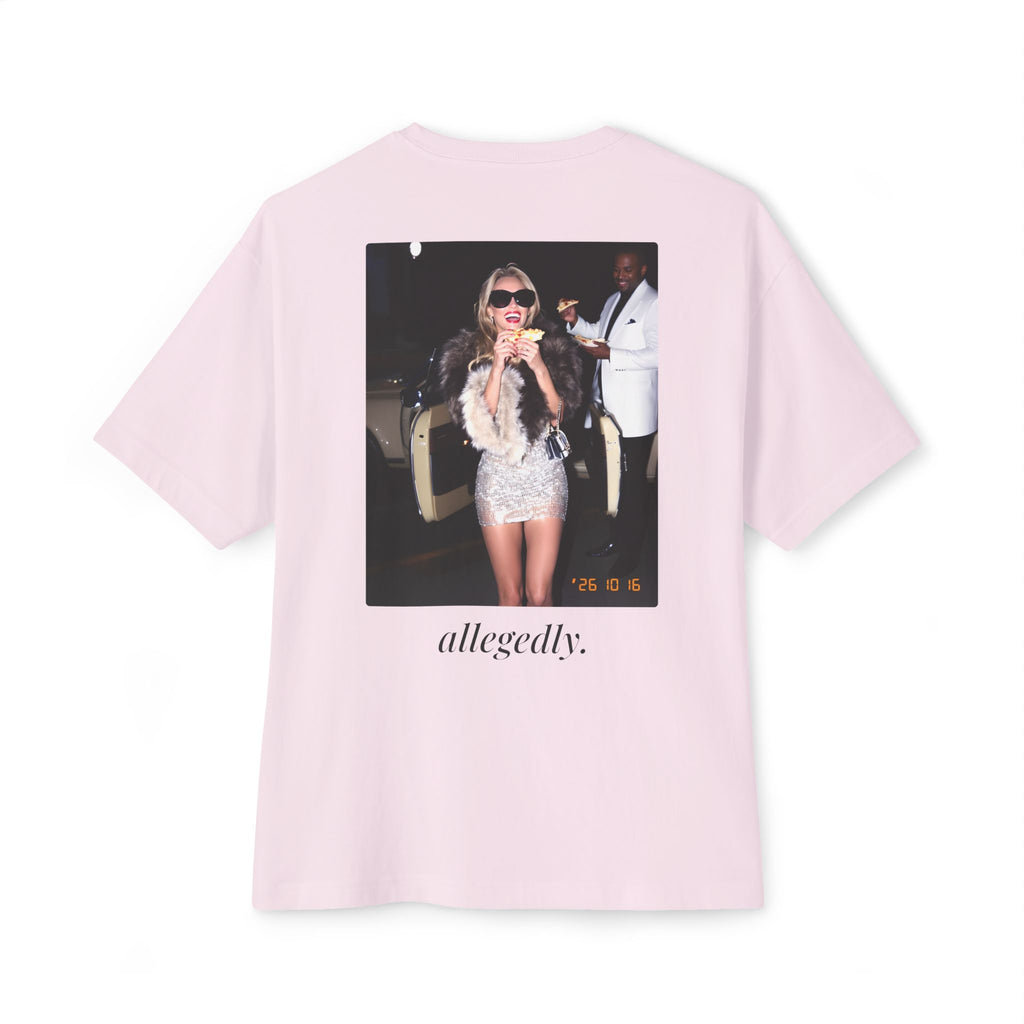 Allegedly. Oversized Boxy Tee — Paparazzi Flash Photo Monte-Carlo Pizza Back Print T-Shirt