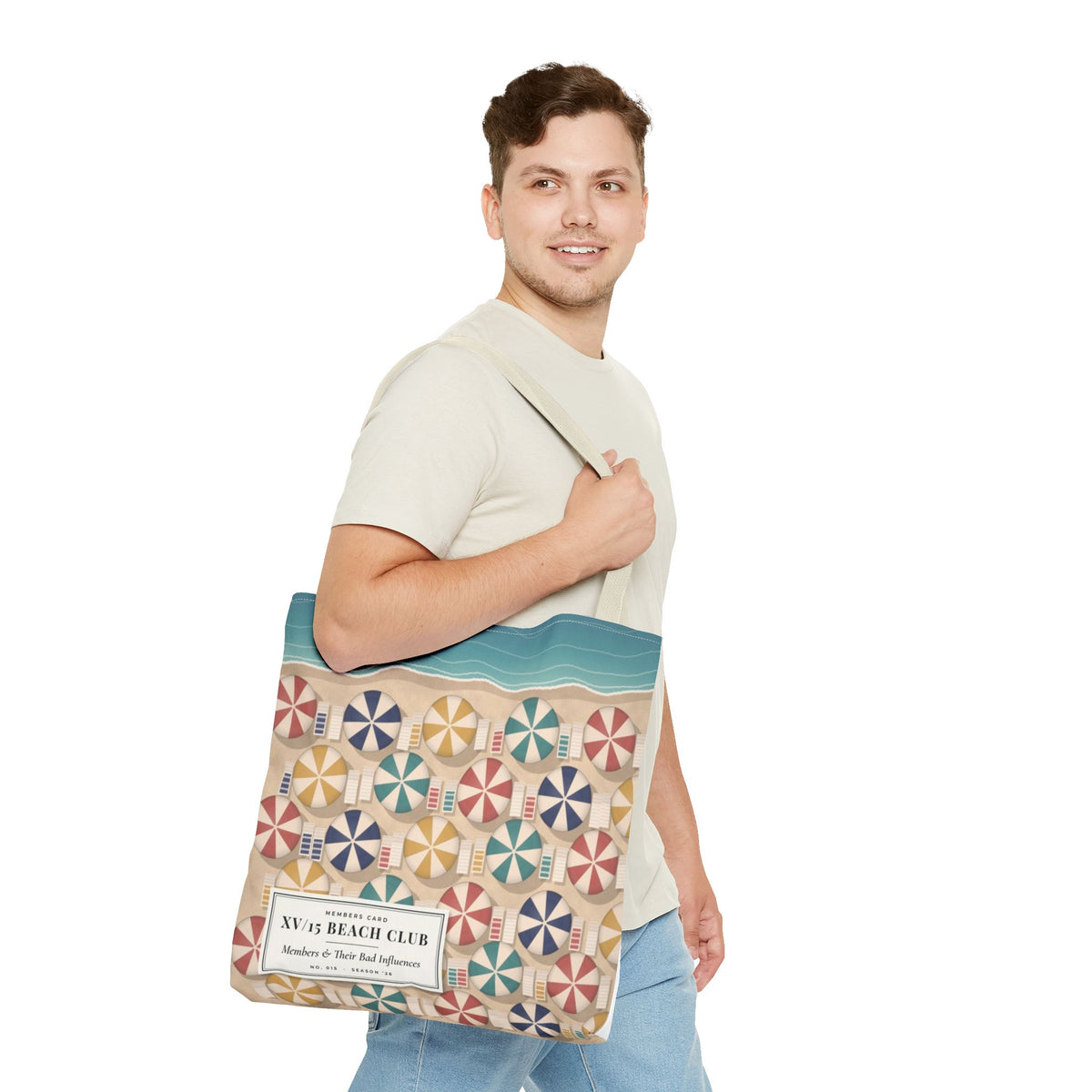 XV/15 Beach Club All-Over Print Tote Bag — Retro Beach Umbrella Tote