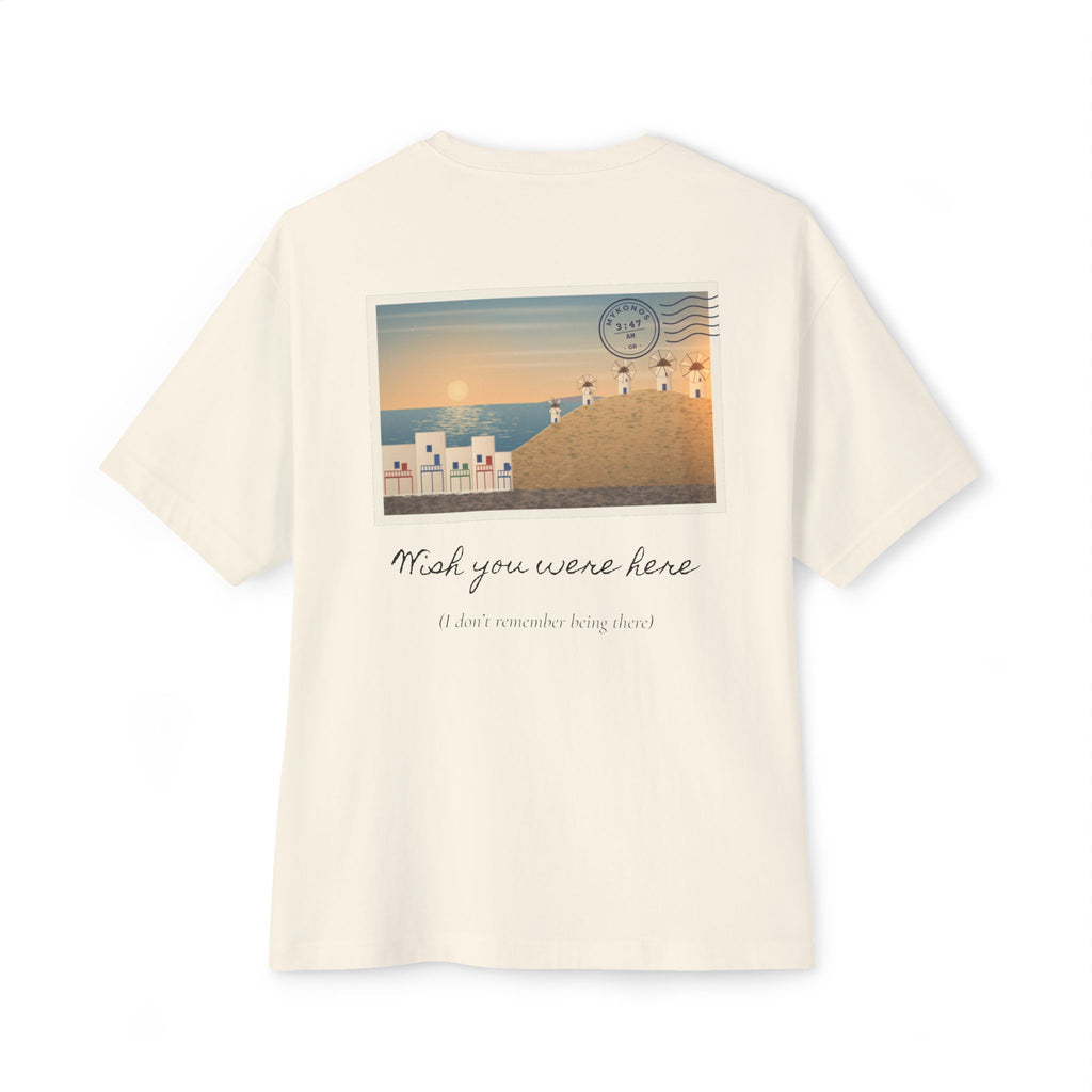 Wish You Were Here Mykonos Postcard Oversized Boxy Tee — Vintage Greece T-Shirt