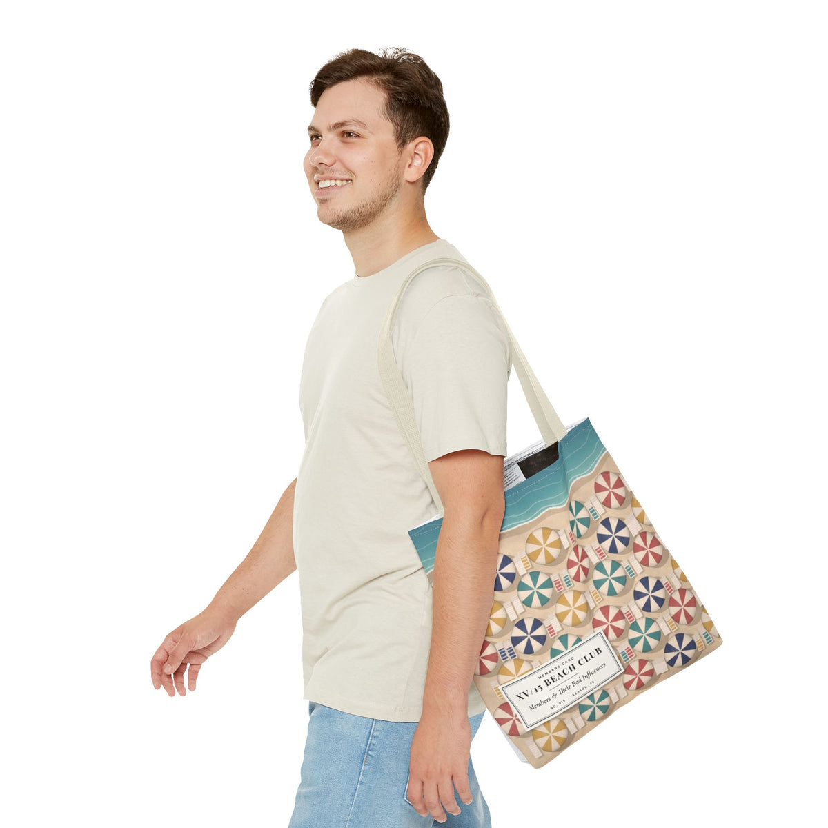 XV/15 Beach Club All-Over Print Tote Bag — Retro Beach Umbrella Tote