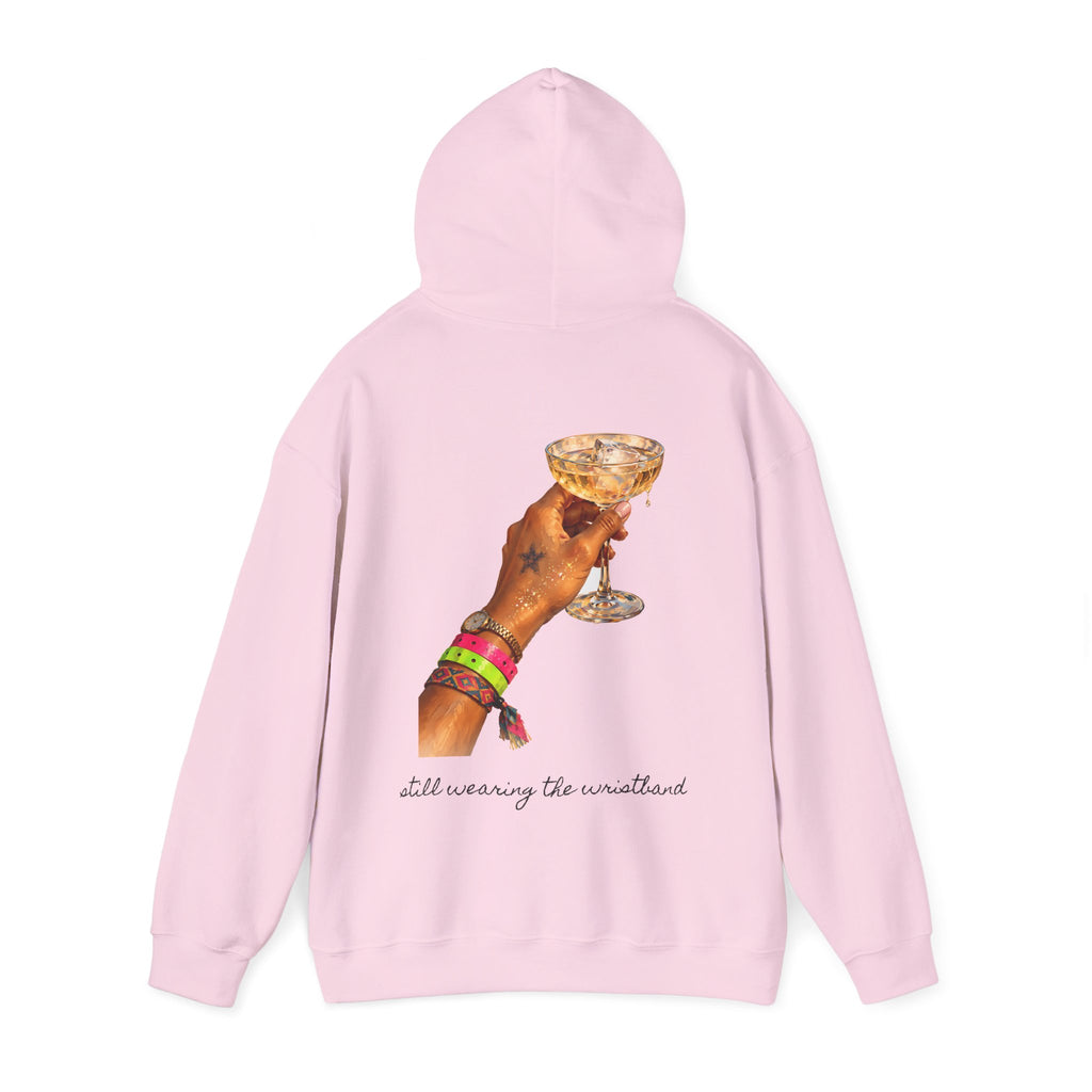 Still Wearing The Wristband Hoodie — Painted Club Wristbands & Champagne Back Print Hoodie