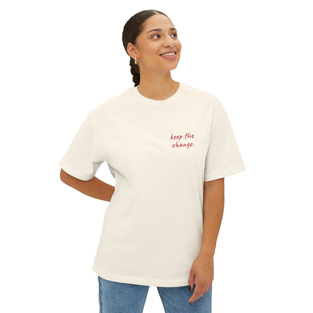 Beach Club Receipt Oversized Boxy Tee — Mykonos Bar Tab Lipstick Kiss T-Shirt
