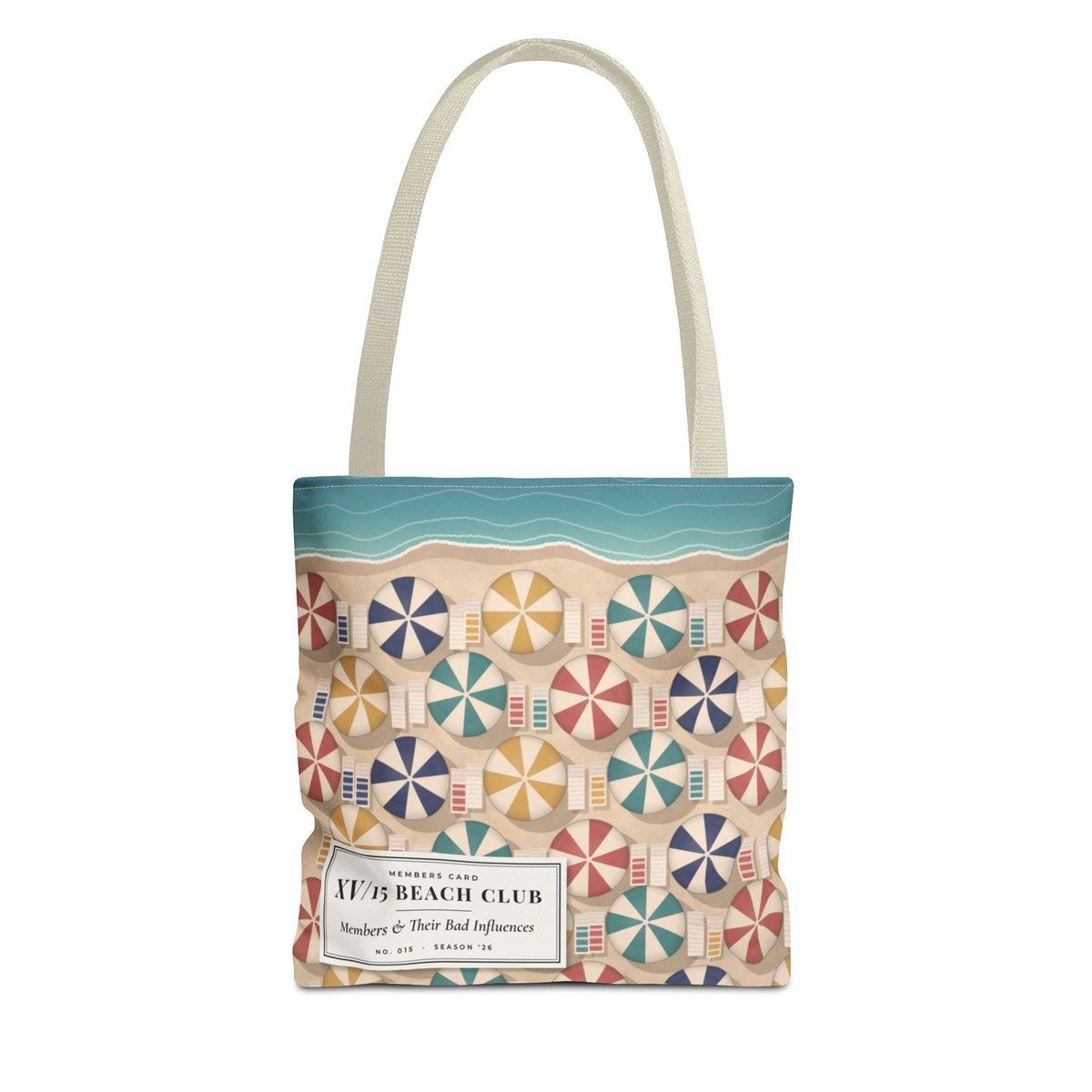 XV/15 Beach Club All-Over Print Tote Bag — Retro Beach Umbrella Tote