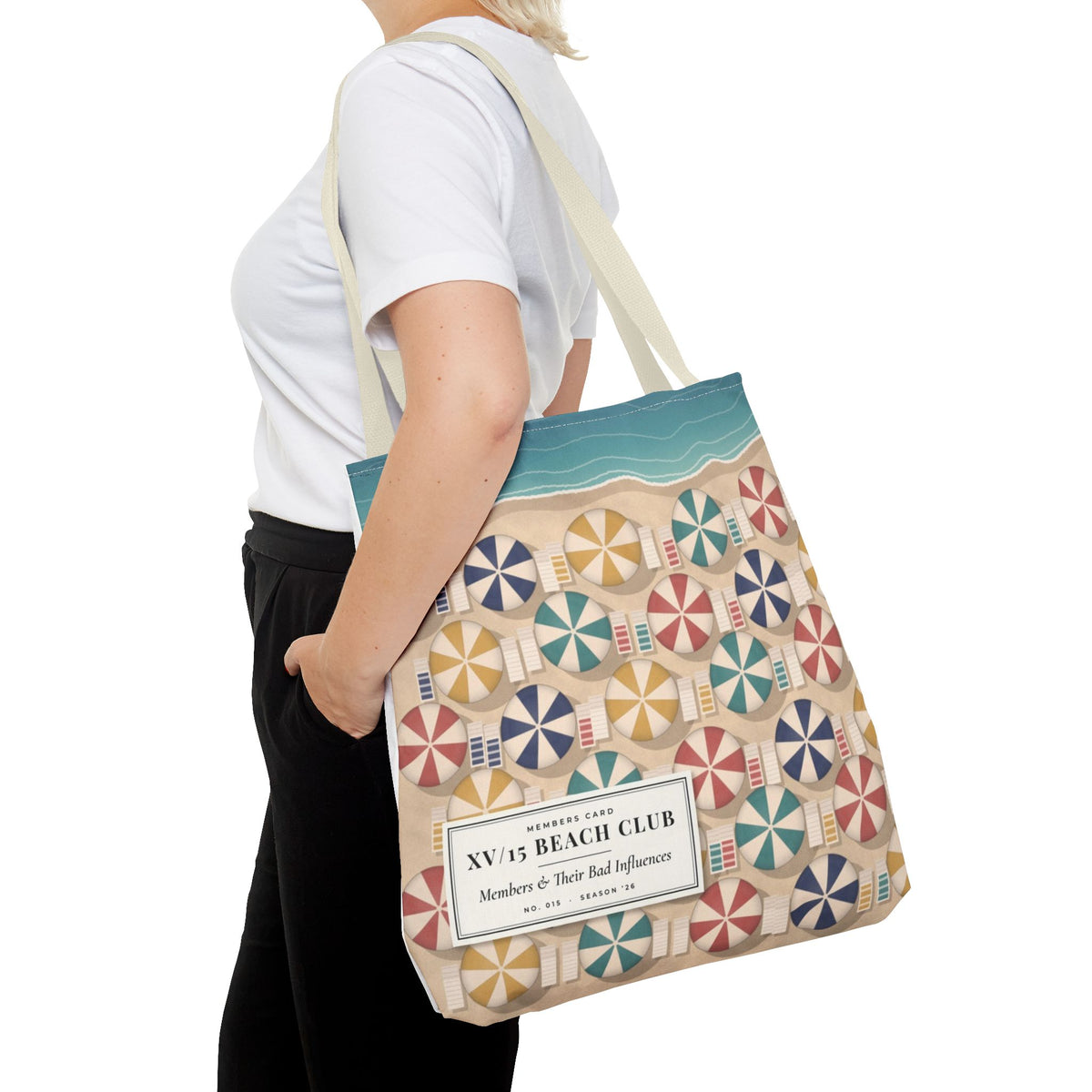 XV/15 Beach Club All-Over Print Tote Bag — Retro Beach Umbrella Tote