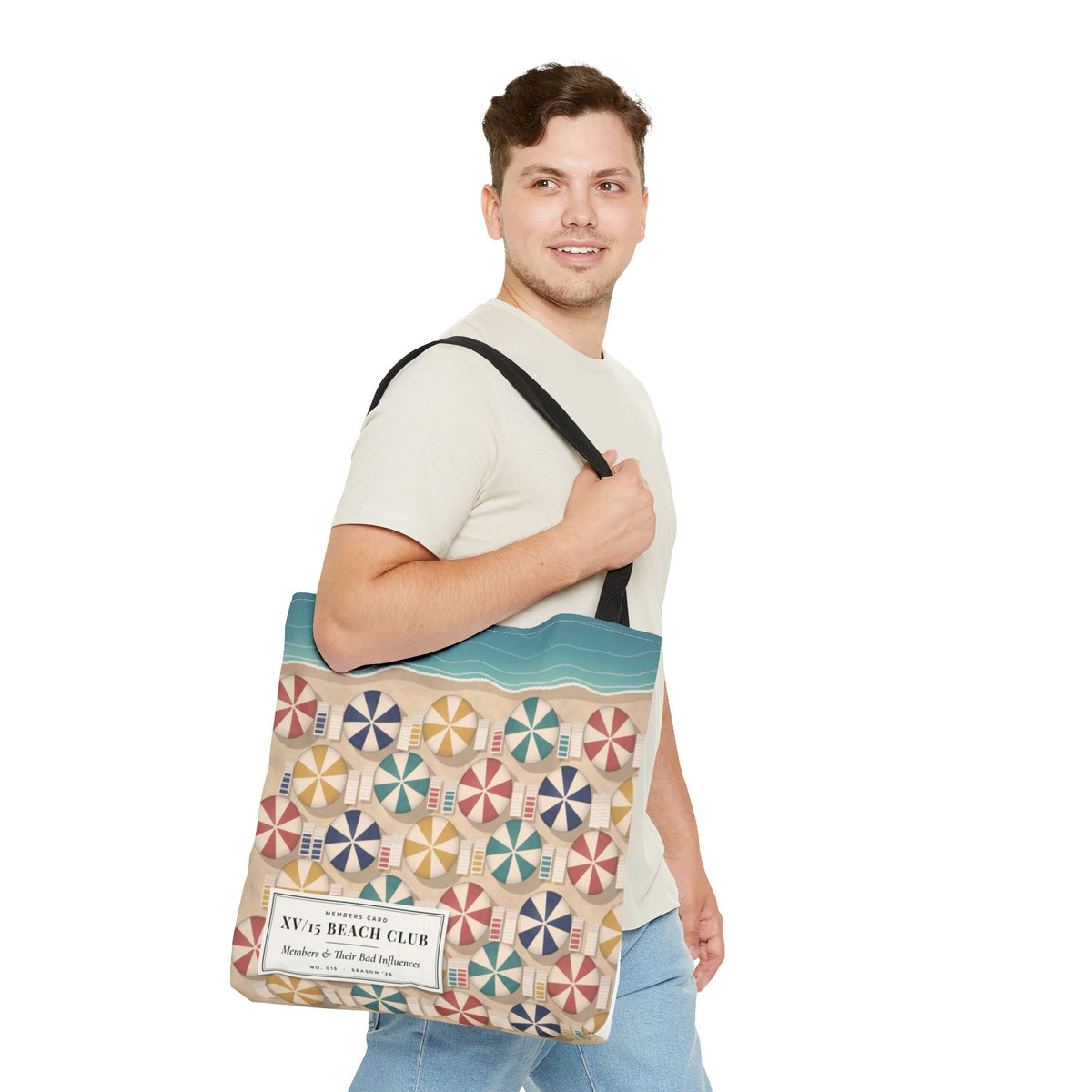 XV/15 Beach Club All-Over Print Tote Bag — Retro Beach Umbrella Tote