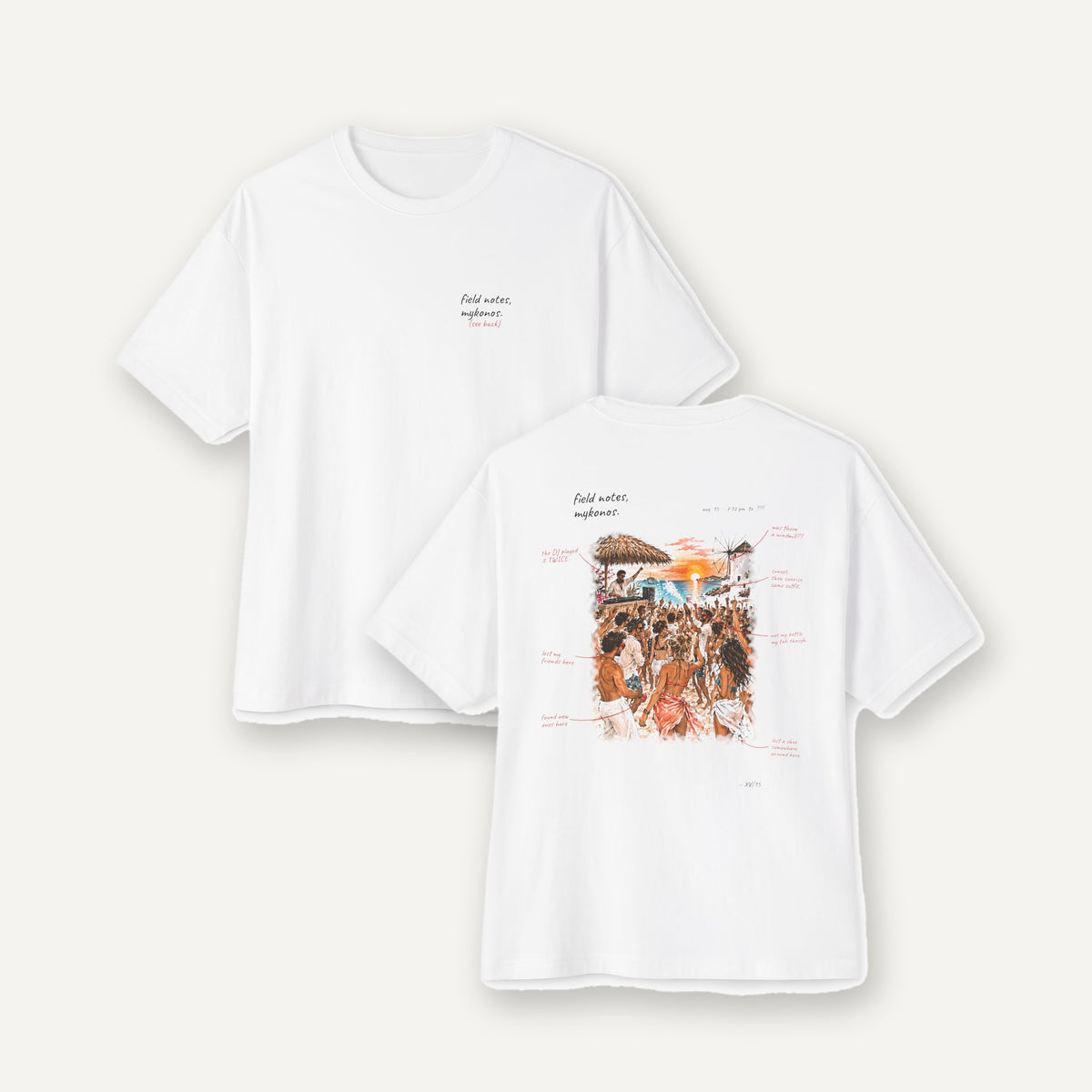 Field Notes Mykonos tee, front and back